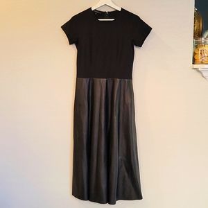 NWT Lafayette 148 Black Midi Dress Faux Leather Skirt Size Small